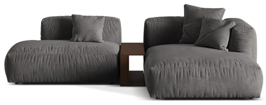 Szürke bársony moduláris sarokkanapé (jobb oldali-heverő résszel) Martina – Micadoni