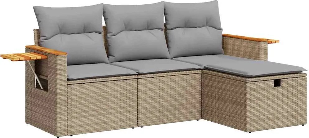 vidaXL 4 részes bézs polyrattan kerti ülőgarnitúra párnákkal