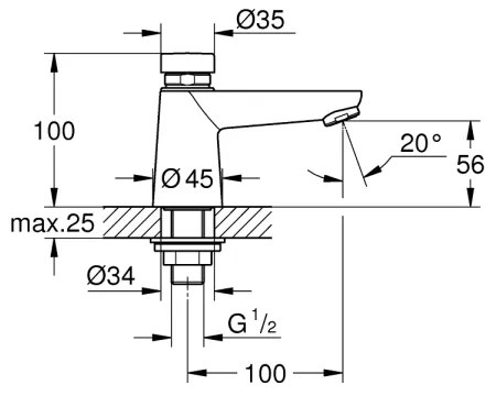 GROHE 36265000-Önzáró álló csaptelep EUROECO COSMOPOLITAN T DN 15 króm
