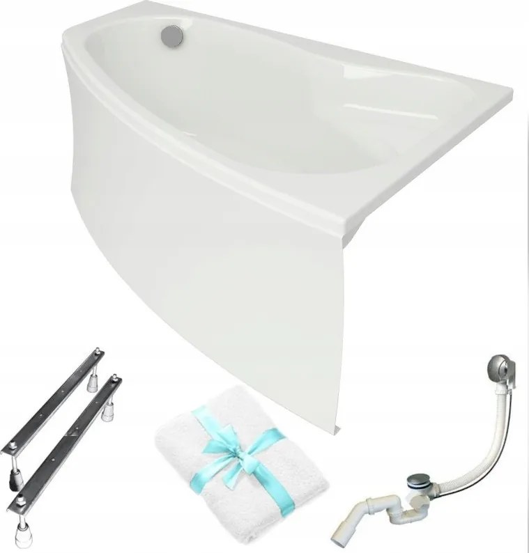 Aszimmetrikus kád Cersanit Sicilia 150x100 Jobbos fehér lábszifon burkolat