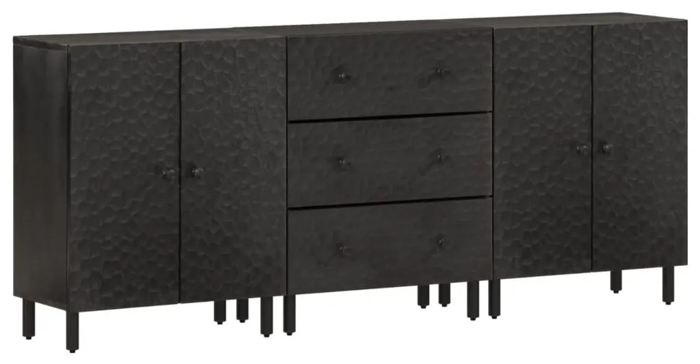 3 db fekete tömör mangófa tálalószekrény 60 x 33 x 75 cm