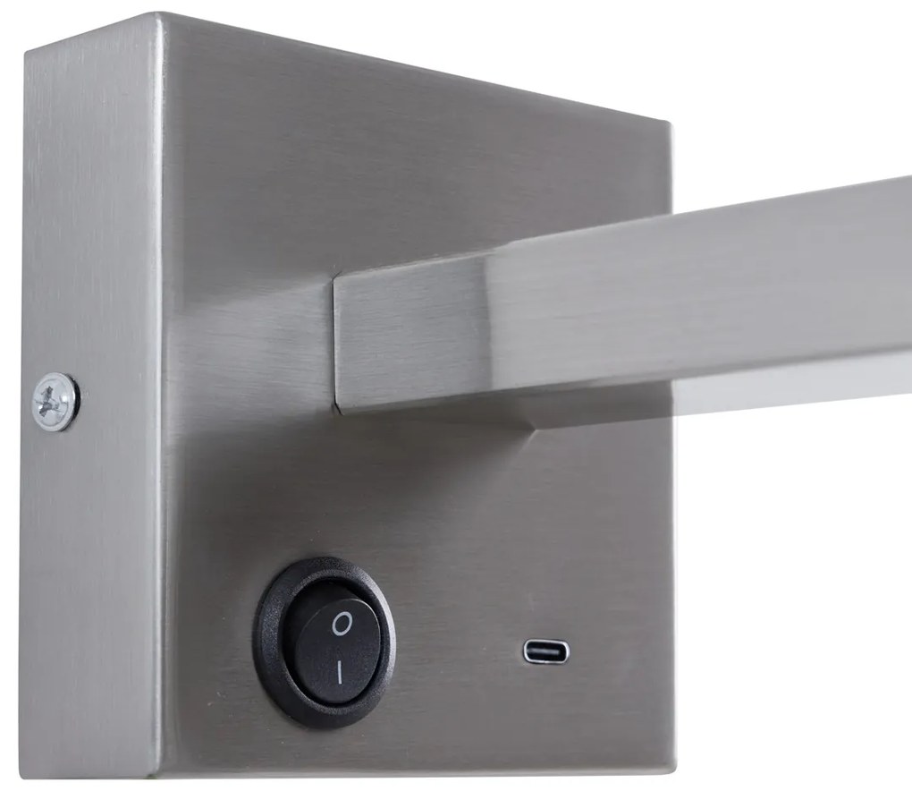 Modern acél fali lámpa USB-C csatlakozóval, dönthető - Rex