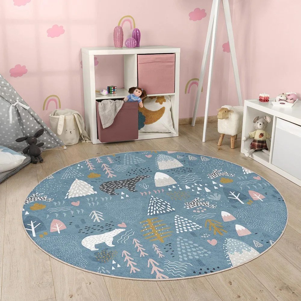 Kék mosható gyerek szőnyeg ø120 cm Forest Land – Mila Home