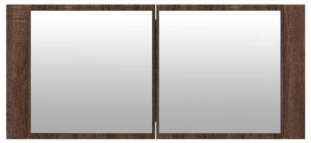 barna tölgyszínű LED-es tükrös fürdőszobaszekrény 100x12x45cm