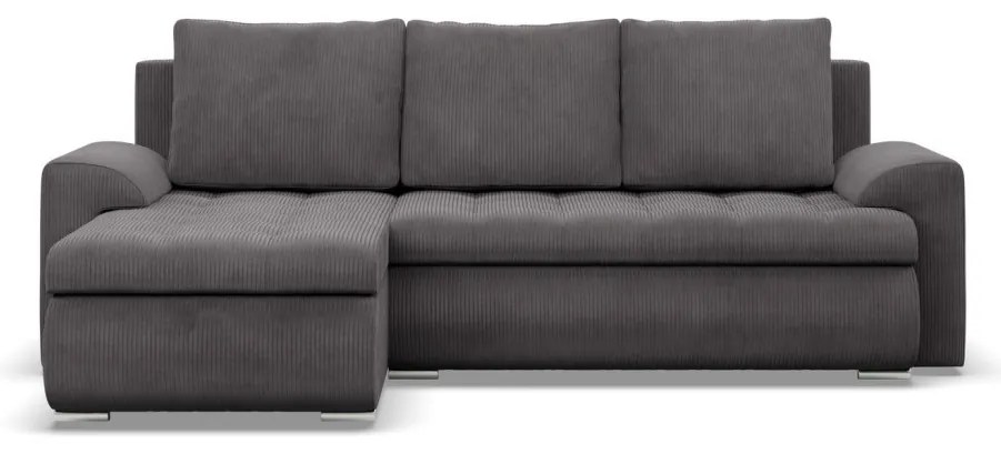 Tokio sarokkanapé, 2 ágyneműtartóval, kordbársony, baloldali, szürke