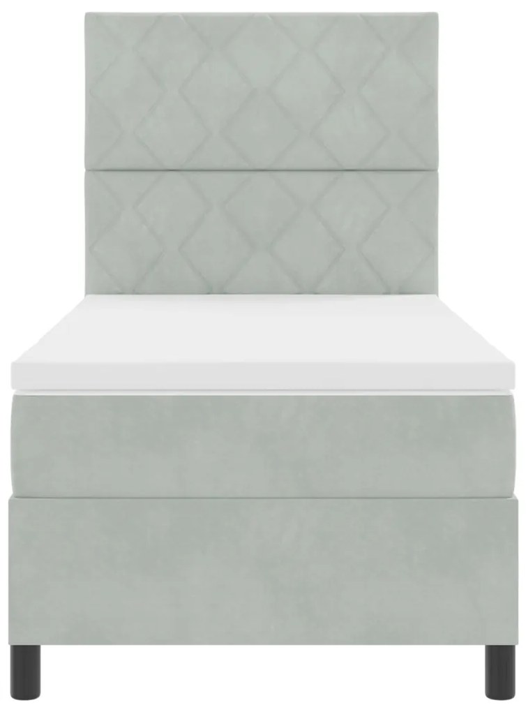 Boxspring Ágy Mattal Világosszürke Egyszemélyes Bársony