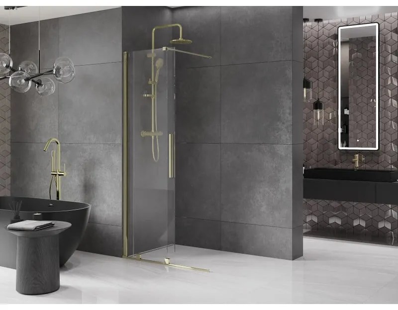 Mexen Velar, tolóajtó a nyílásba Walk-In 110 cm, 8 mm átlátszó üveg, arany fényes, 871-110-000-03-50