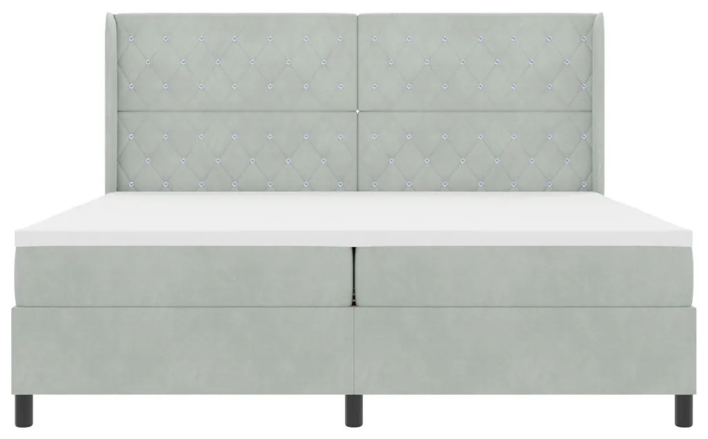 Boxspring Ágy Matresszel & LED Fény Szürke 200x200 cm Bársony