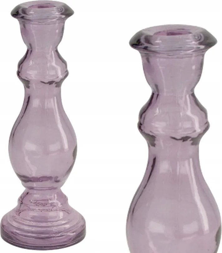 Elegáns újrahasznosított üveg gyertyatartó lila 30 cm lila ajándék