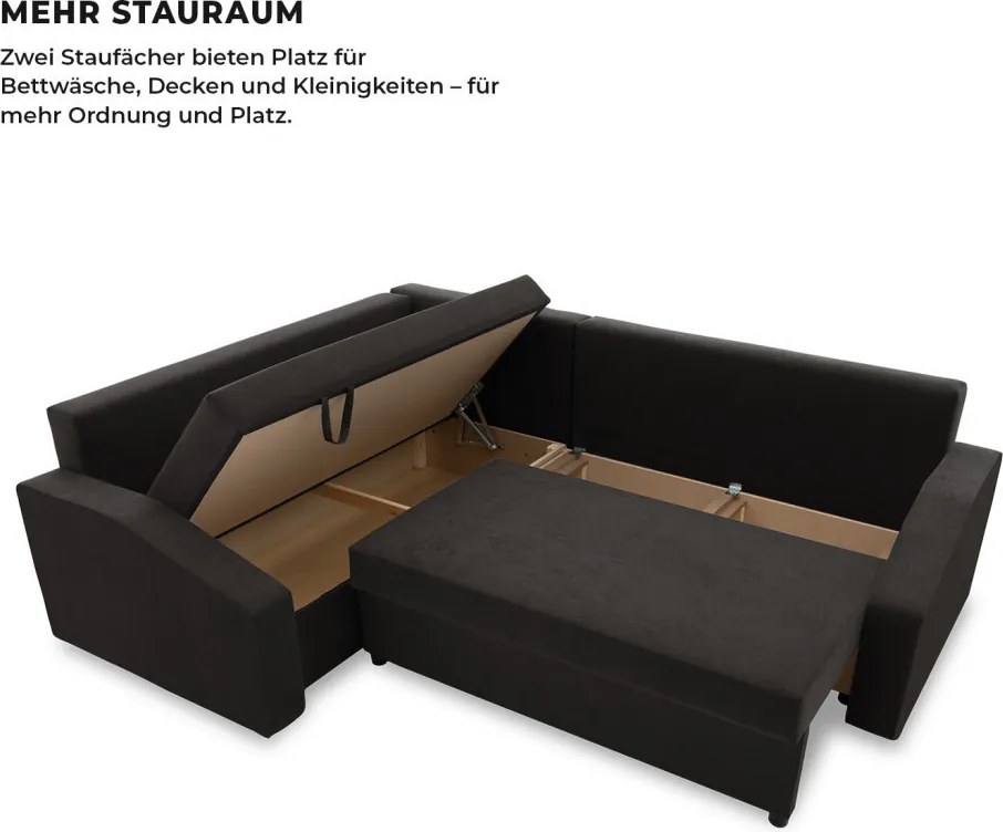 Grande Plus sarokkanapé, baloldali, szövet anyag, fekete