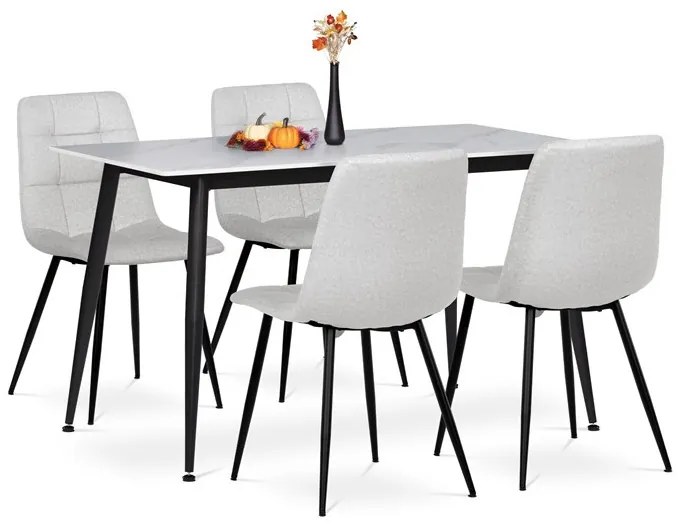 Set de dining pentru 4 persoane, masă cu 4 scaune. Dimensiunea mesei: 130x80 cm. Blat din ceramică cu efect de marmură