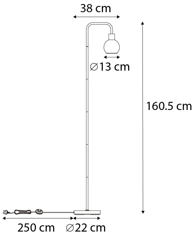Art Deco állólámpa fekete füstüveggel - Vidro