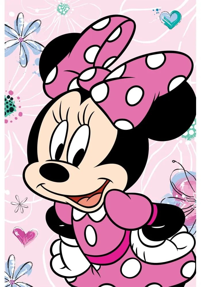 Rózsaszín mikroplüss gyerek takaró 100x150 cm Minnie Flowers – Jerry Fabrics