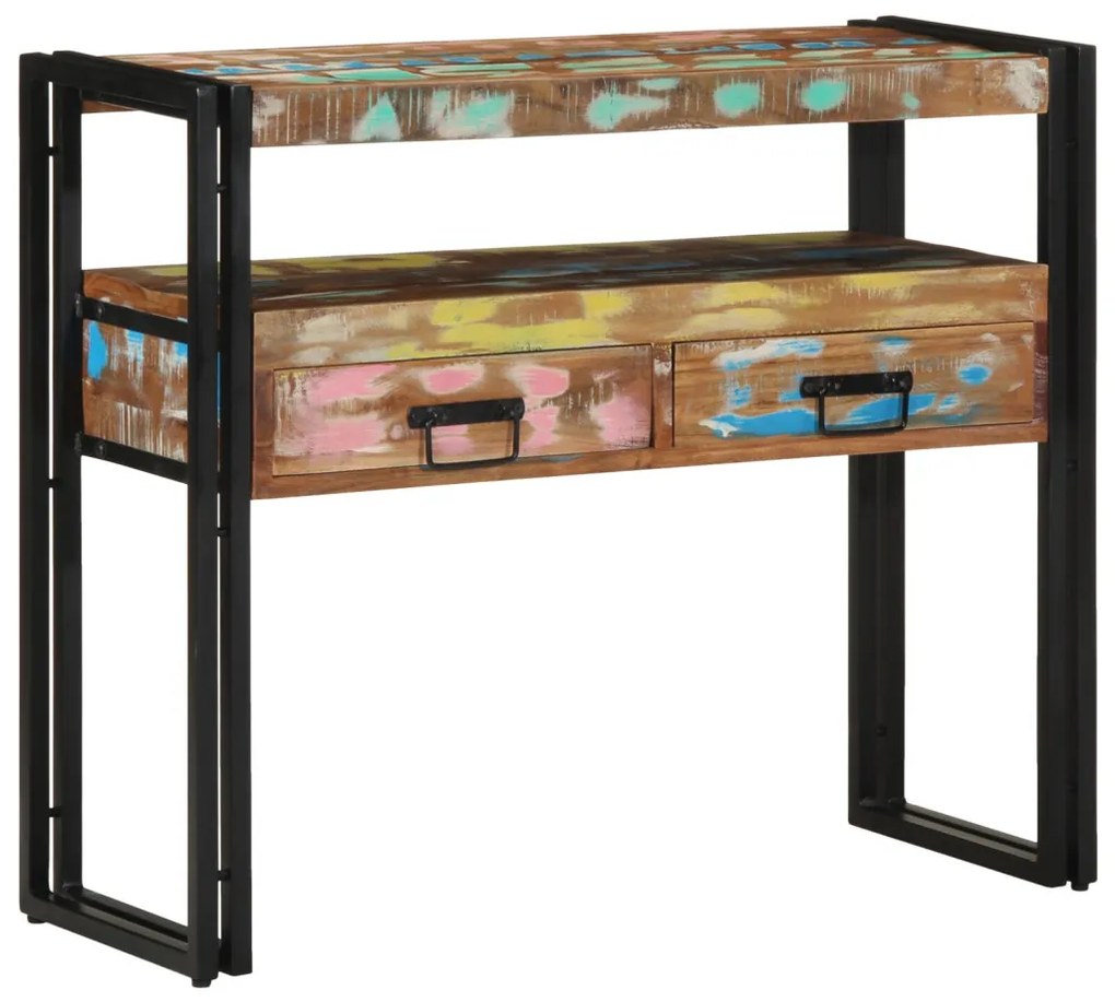 Végasztalok Többszínű 90x33x75 cm Tömör újrahasznosított fa és fém