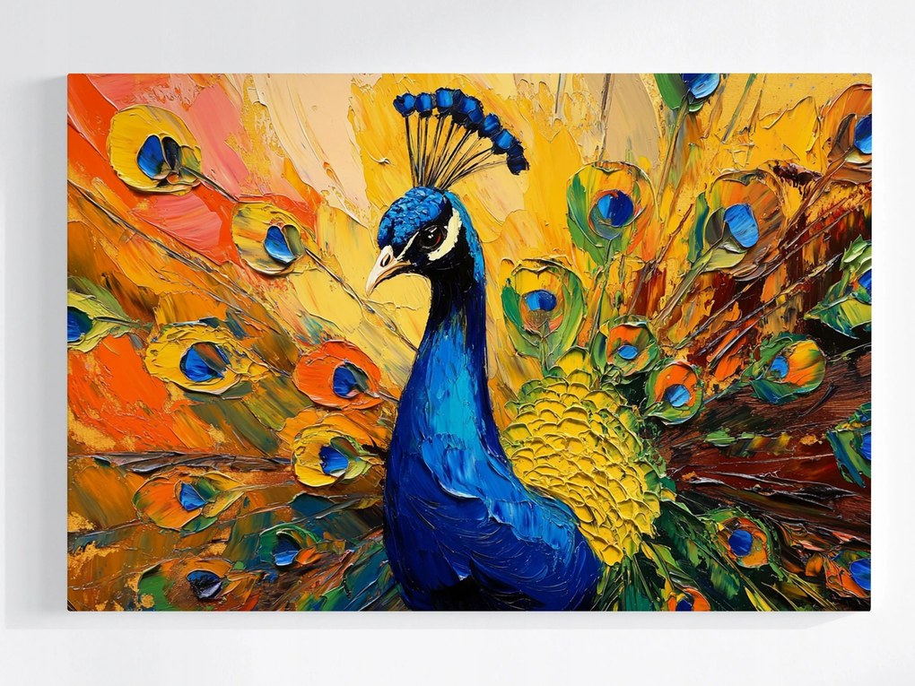 Vászonkép Canvas Olaj Természet Állatvilág Madár Színes Páva Toll 60x40