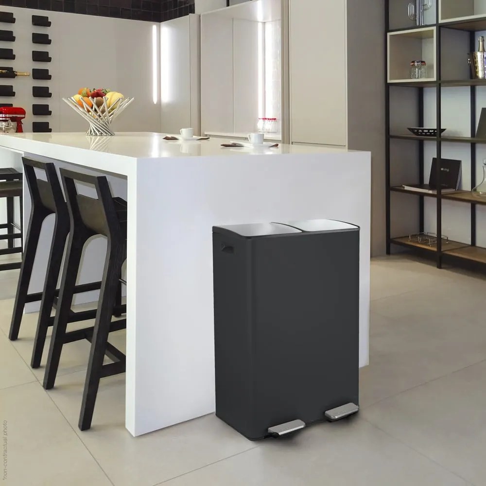 Matt fekete acél szelektív pedálos szemetes 2x30 l Aliya – Spirella