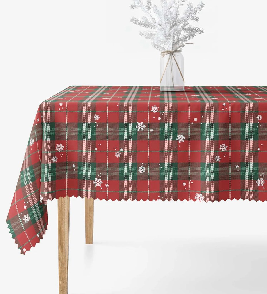 Goldea karácsonyi teflonbevonatú asztlaterítő - piros kockás hópelyhekkel 120 x 160 cm