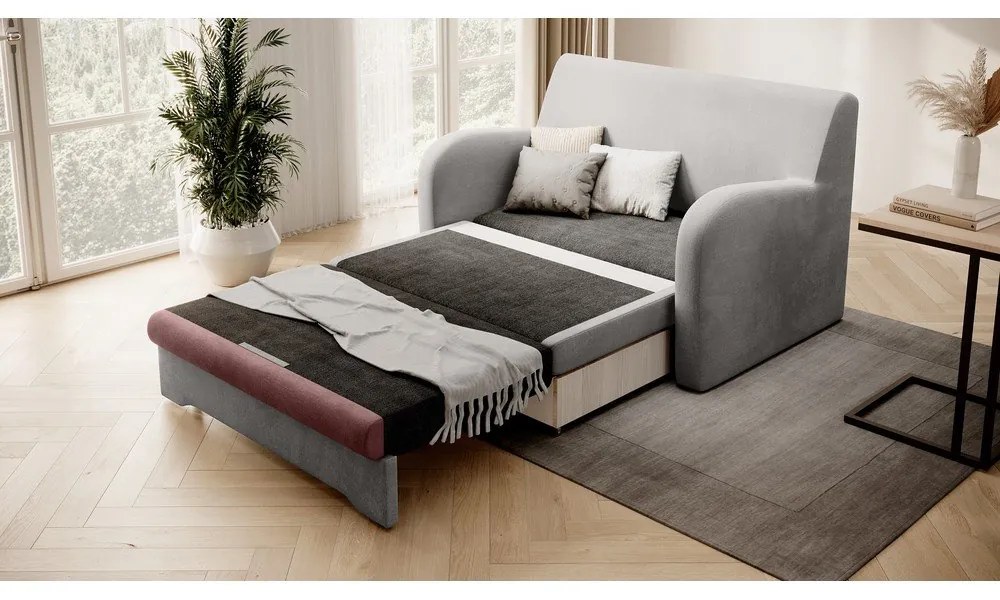 Rózsaszín-világosszürke bársony kinyitható kanapé 130 cm Ario – ELTAP