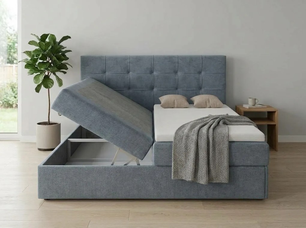 Kárpitozott boxspring ágy DIRELIS TRINITY 180x200 cm szürke Matrac: Bonell rugós matrac