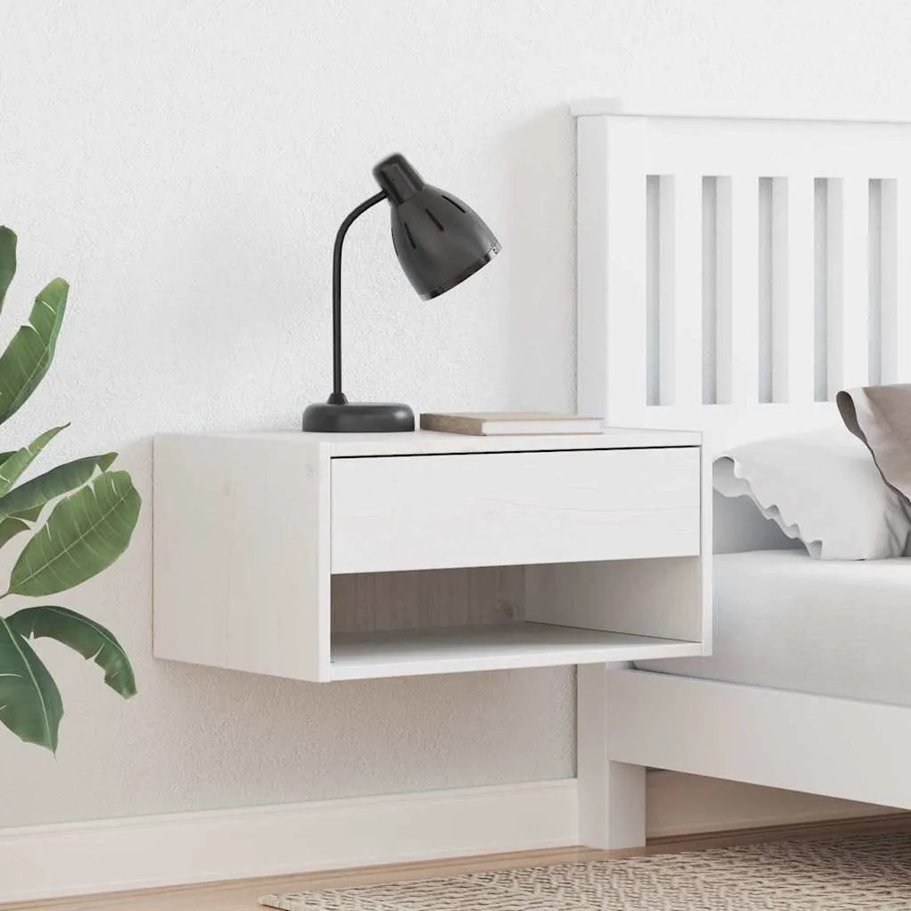 Éjjeli asztal 2 pcs Fehér 50 x 32.5 x 24 cm Tömör fenyőfa