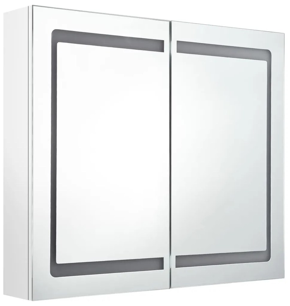 fényes fehér LED-es tükrös fürdőszobaszekrény 80 x 12 x 68 cm