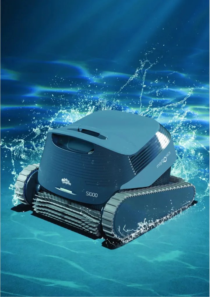 Medencetisztító robot, Dolphin S1000, teljes medencetisztítás (padló, fal, vízvonal, lépcső és napozóterasz tisztítás), PowerStream navigáció, dual aktív kefék, 2,5 óra ciklusidő, finom szűrőkosár