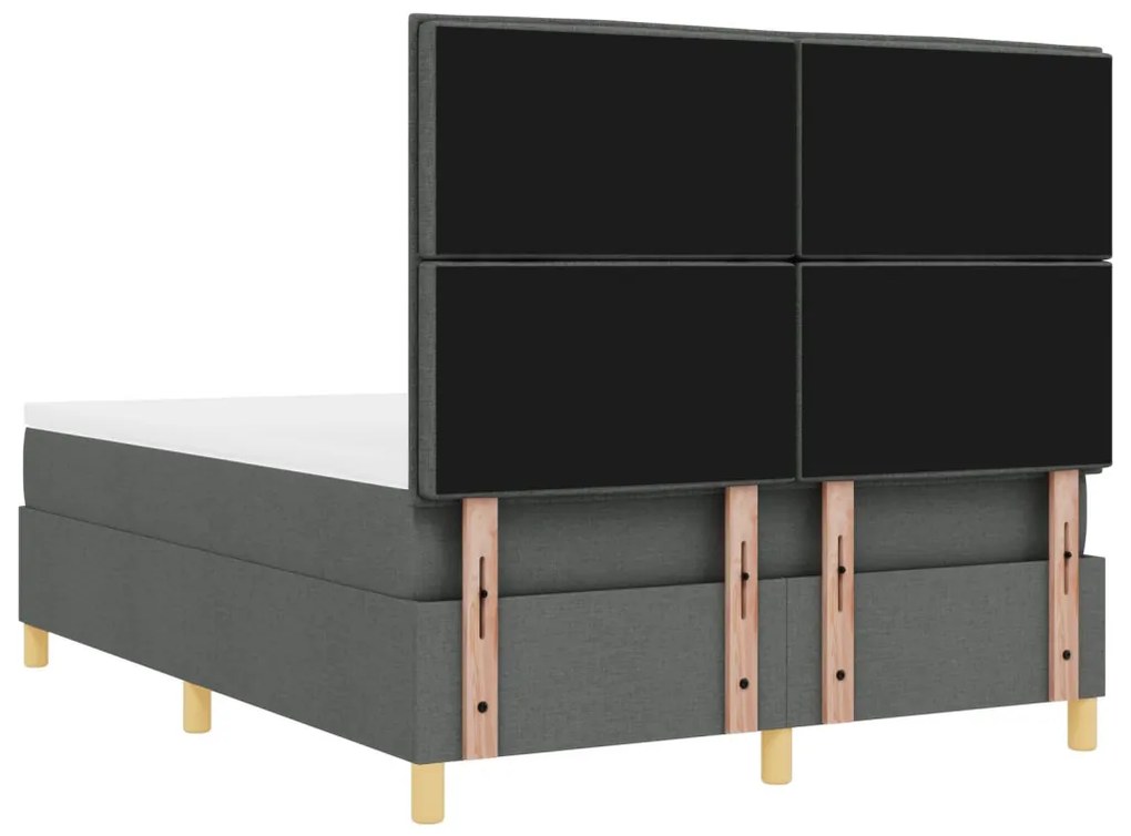 Box Spring Ágy matraccal & LED világítással, sötétszürke, 140x200 cm, szövet