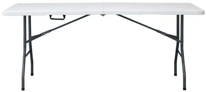 Összecsukható kempingasztal fehér színben 180x70, fogantyúval a könnyű hordozhatóság érdekében