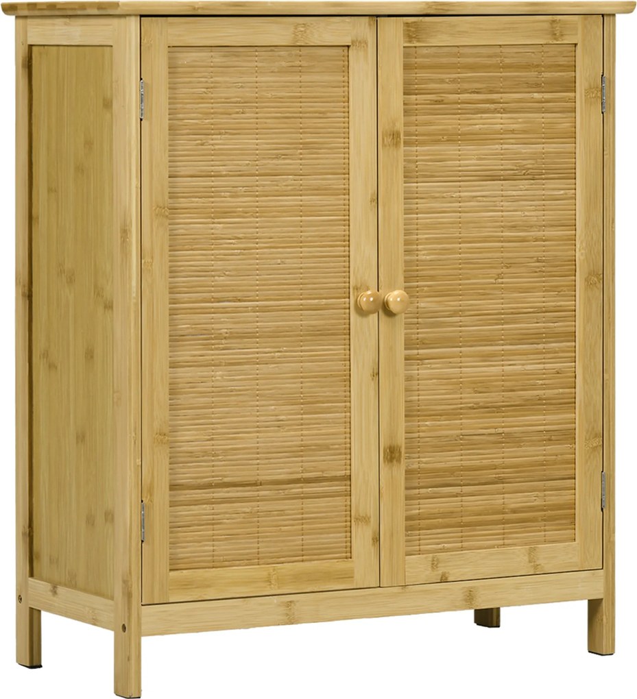 HOMCOM Boho Stílusú Rattan és Bambusz Kredenc, 2 Ajtós Szekrény Belso Polccal, 60x27x67,5 cm, Természetes Szín | Aosom
