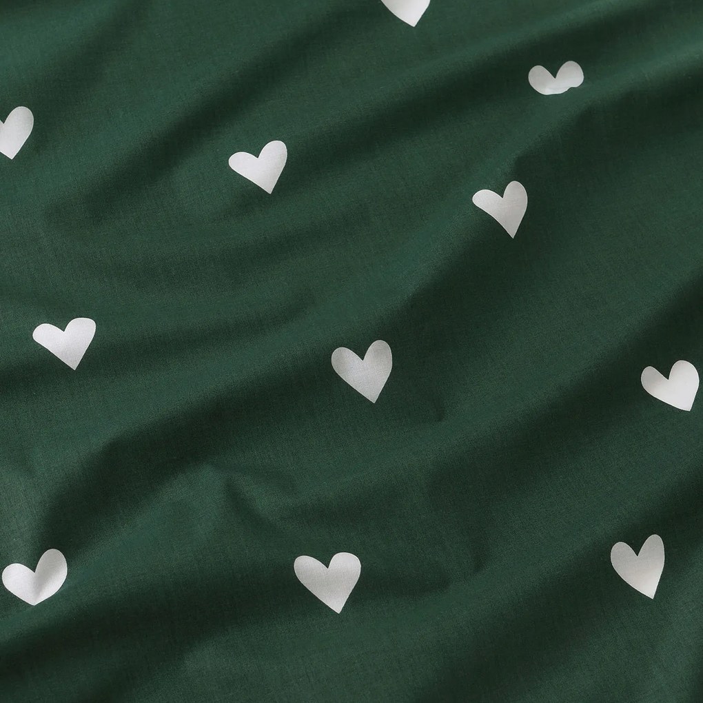 Goldea karácsonyi pamut drapéria - szívecskék, sötétzöld alapon 160x150 cm