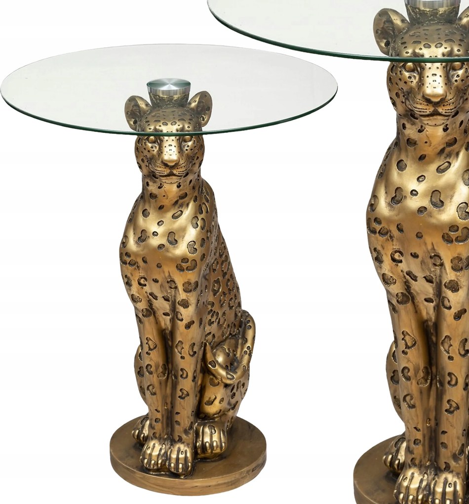 Kerek dohányzóasztal Leopárd Arany alap a dolgozószoba nappalijába Üveg