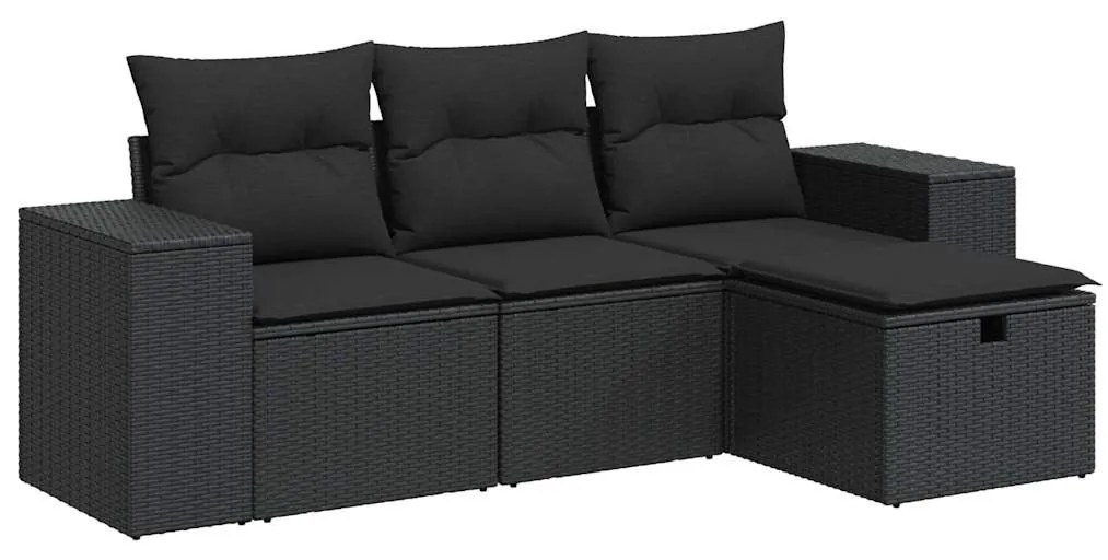 4 részes fekete polyrattan kerti ülőgarnitúra párnákkal