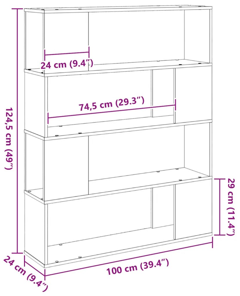 Könyvespolc Fekete Tölgy 100x24x124 cm Mérnöki Fa