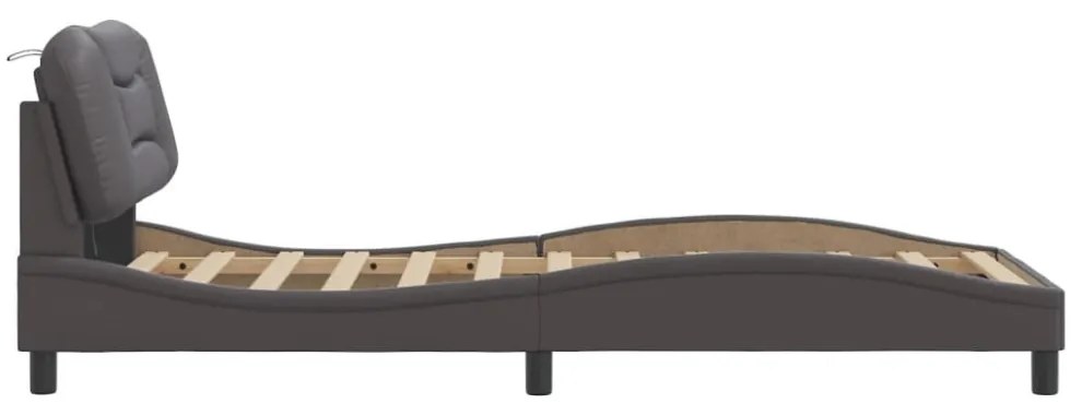 szürke műbőr ágykeret LED-világítással 90 x 200 cm