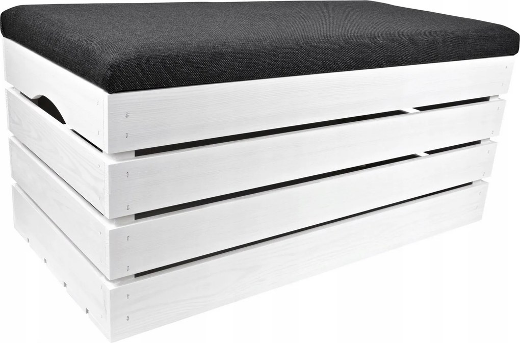 Nagy Puff Láda Fehér Ülőfelület Tárolóval Fenyő