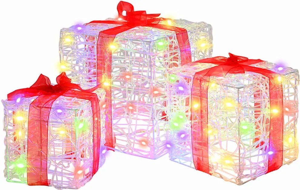 vidaXL Ajándékdoboz 60 LED-del 3 pcs Sokszínű 20 x 20 x 20 cm Akril