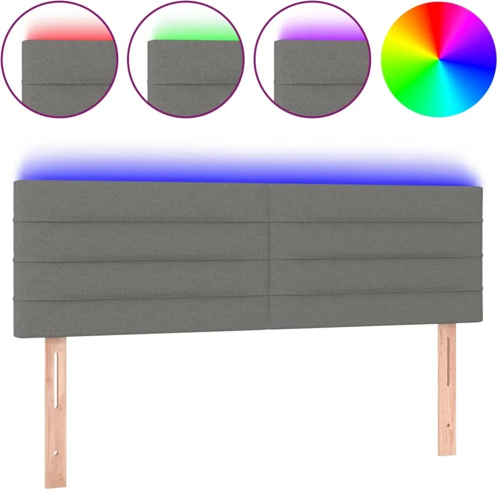 vidaXL sötétszürke szövet LED-es fejtámla 144x5x78/88 cm