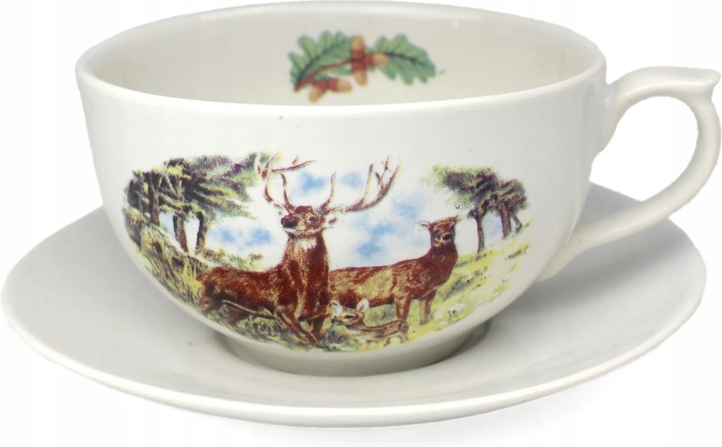 Kerámia csésze 0,25 l csészealjjal, szarvas motívummal díszítve Egyedi