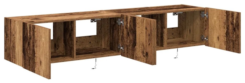 LED-es világítással ellátott TV faliszekrények 2 db Régi fa 80x35x31 cm