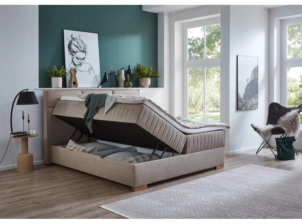 Bézs ágyneműtartós boxspring ágy 180x200 cm Tambo – Meise Möbel
