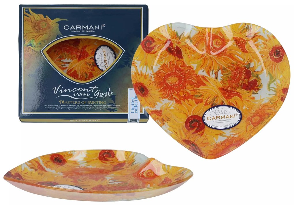 Szív alakú üveg kínáló tál Van Gogh Napraforgók