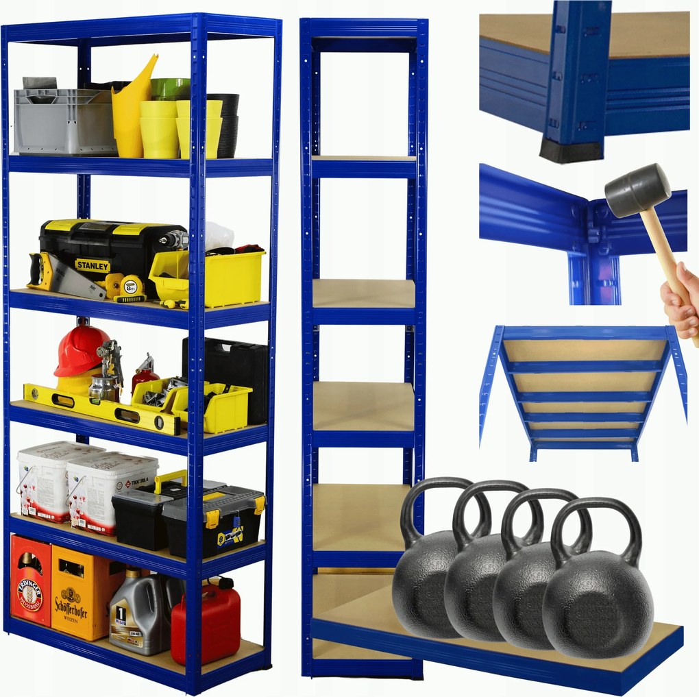 Tárolószekrény fém állvány Helios 213x75x40cm 6Px400kg Tömör Kék