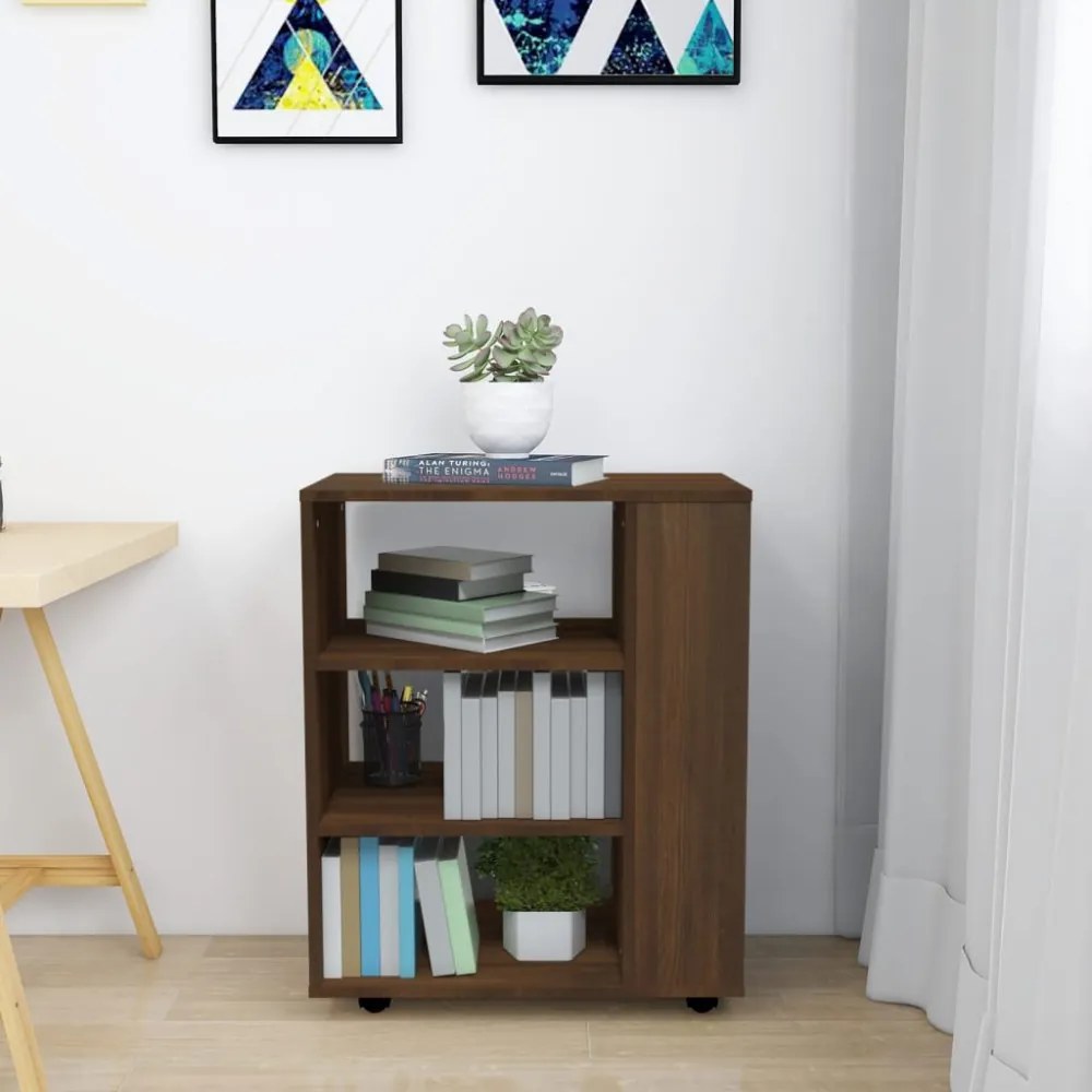 barna tölgy színű szerelt fa kerekes szekrény 60 x 35 x 75 cm