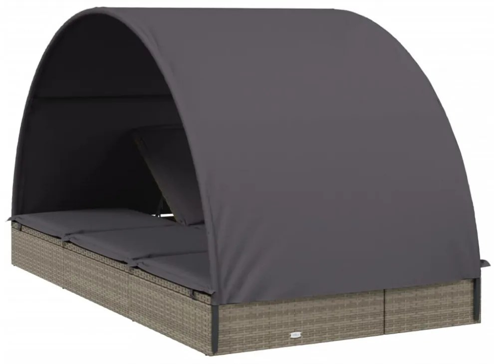 2 személyes szürke polyrattan napágy kerek tetővel 211x112x140