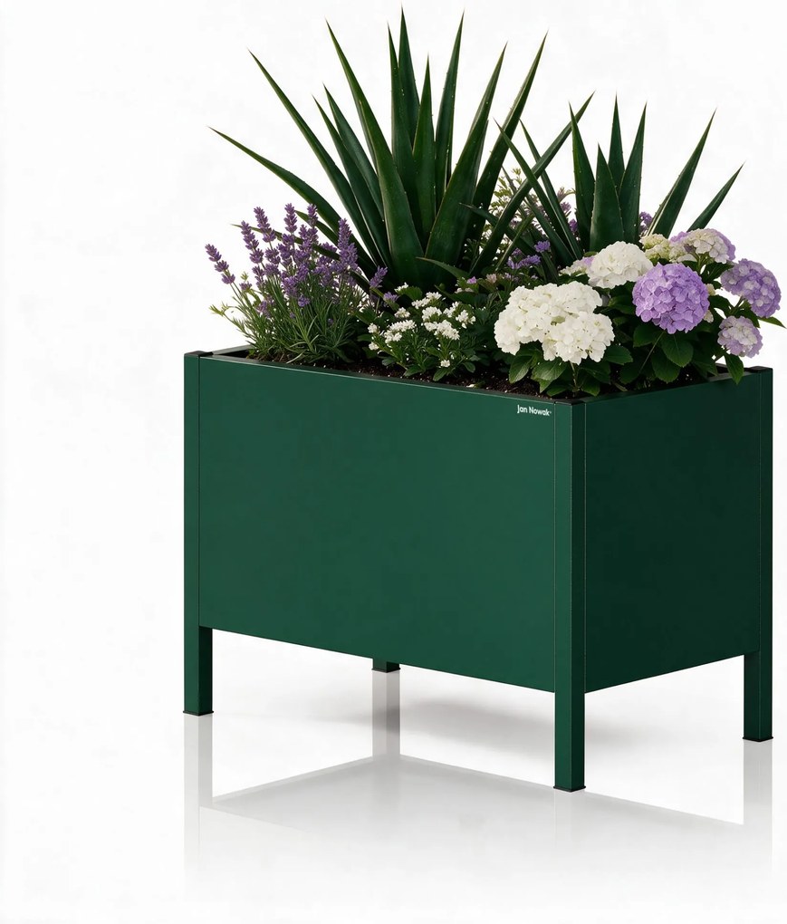 Nagy, palackzöld színű fém virágcserép-burkolat: DAISY 500 x 400 x 300 mm