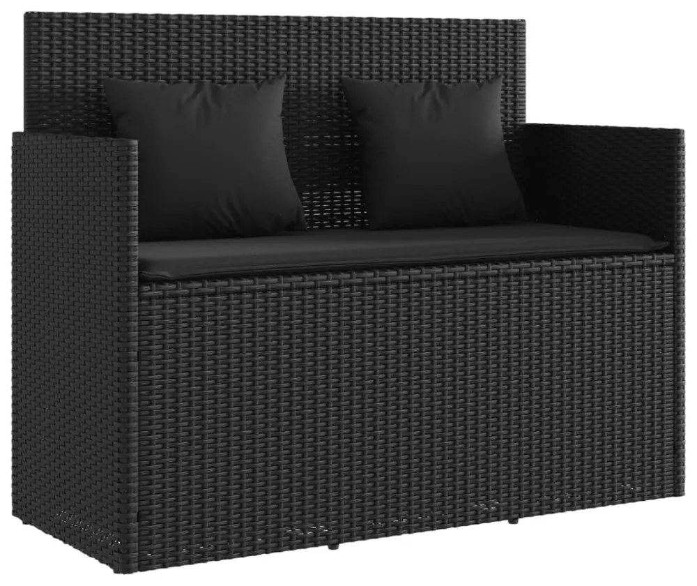 fekete polyrattan kerti pad párnával