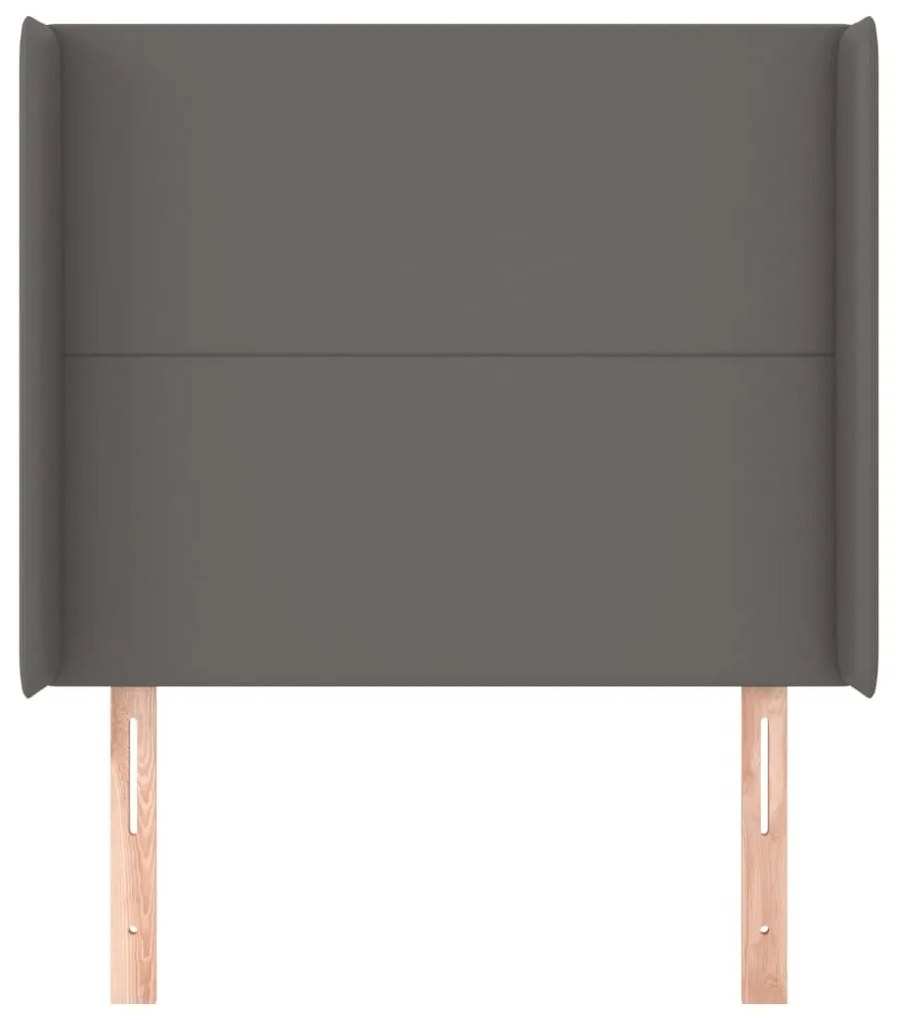 szürke műbőr fejtámla szárnyakkal 103x16x118/128 cm