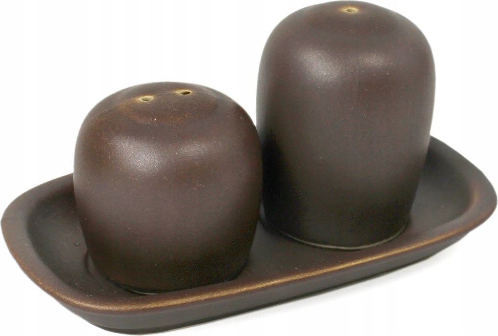 Fűszertartó szett só bors csészealjjal kézzel festett rusztikus barna