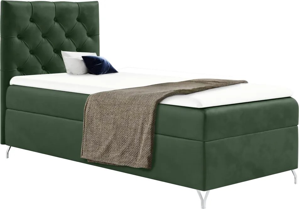 Boxspring ágy, 90x200, zöld Velvet szövet, balos, GULIETTE + ajándék