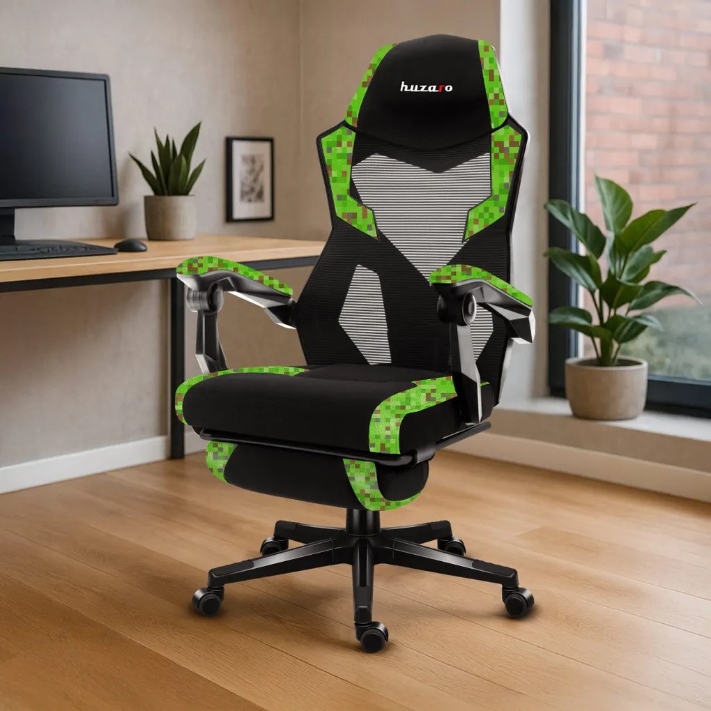 Gamer szék lábtartó, lélegző anyag, ergonómikus kartámaszok, pixel